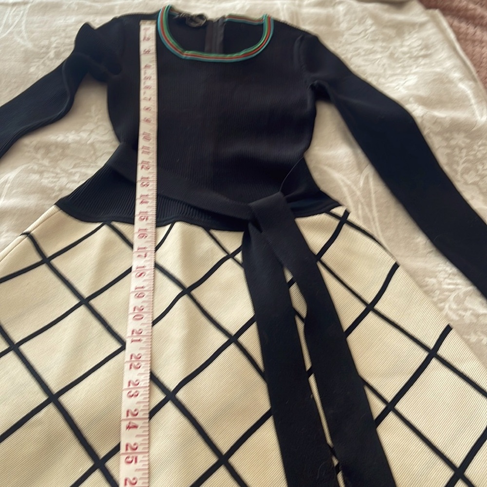 Crissa made in Italy knit dress with embroidery flowers across the bottom.